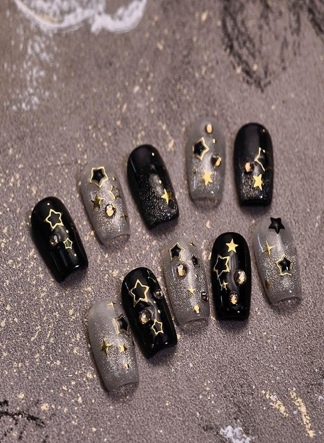 KRTBKR 5D Embossed Star Nail Stickers for Nail Arts Self-Adhesive Gold Nail Art Stickers Black Gold Star Glitter Designs Nail Art Supplies Chrome Nail Decals for Women Girls Acrylic Manicure Salon Decoration - Image 4